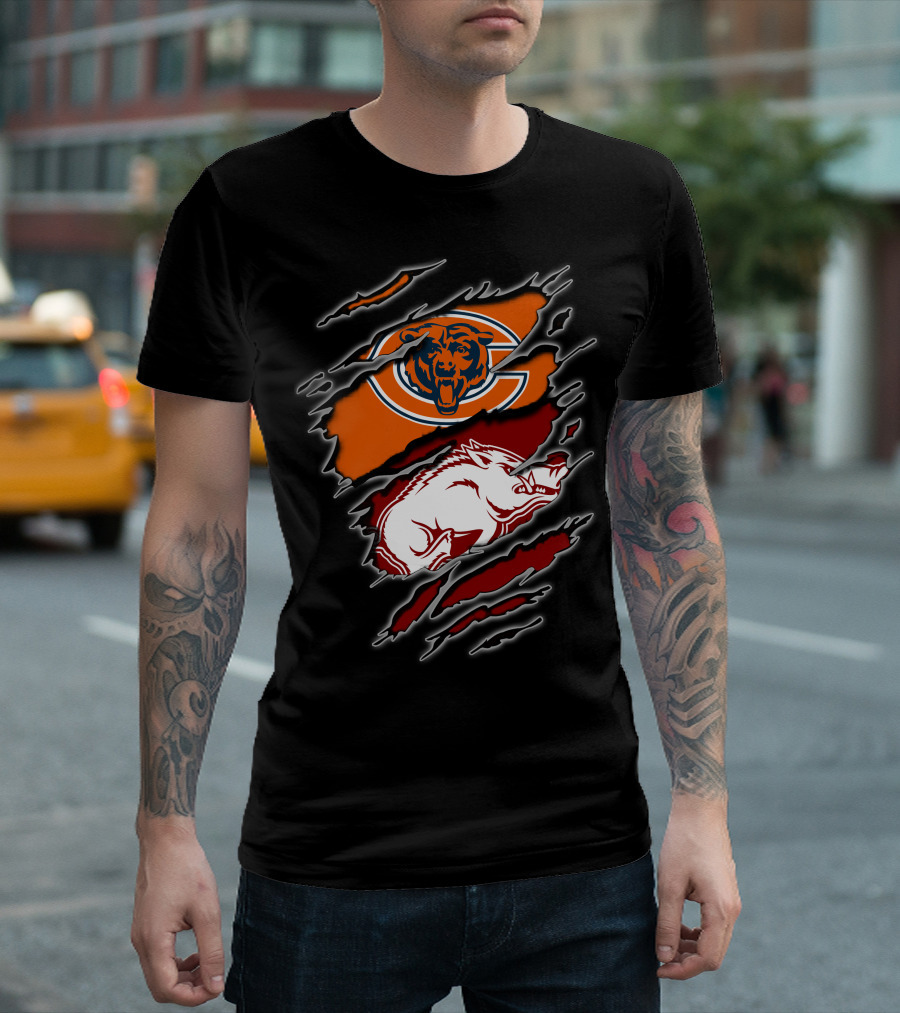 Chicago Bears Arkansas Razorbacks Ripped T-Shirt