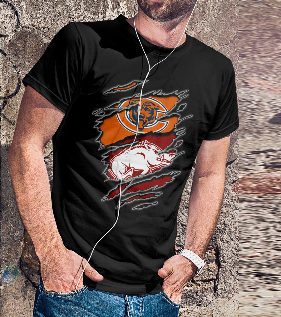 Chicago Bears Arkansas Razorbacks Ripped T-Shirt