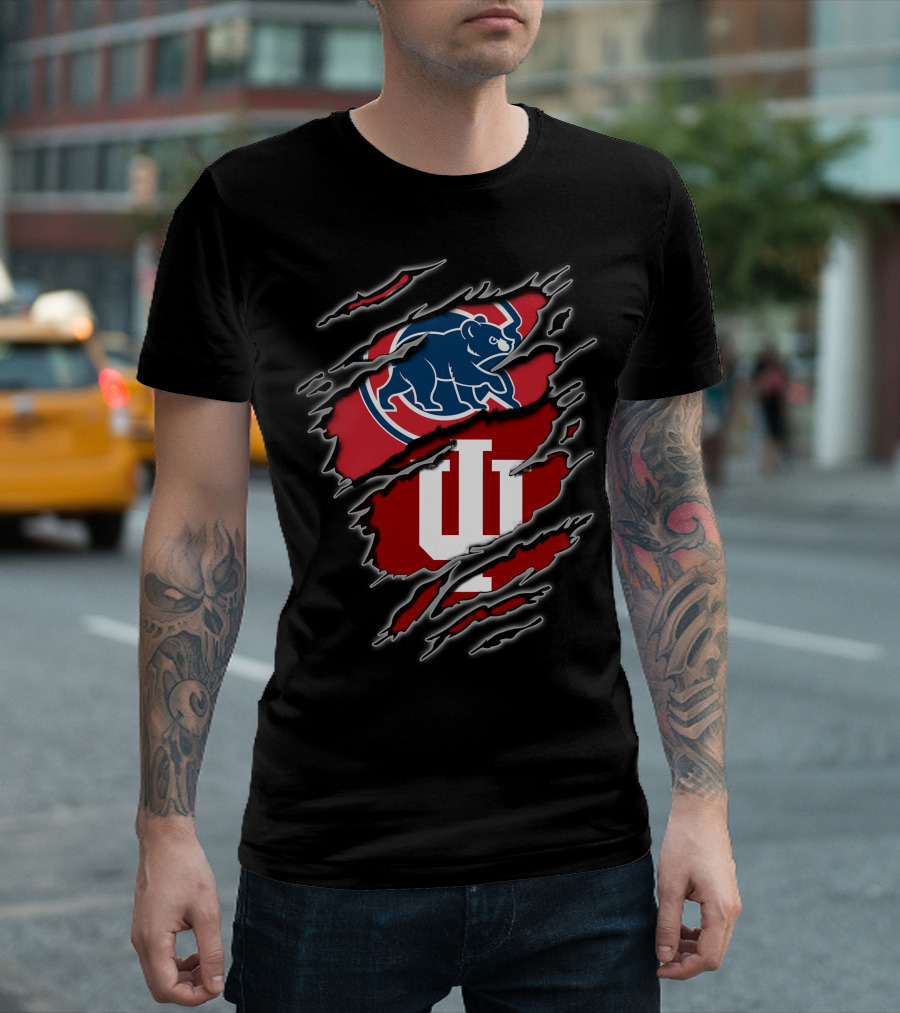 Chicago Cubs Indiana Hoosiers Dual Logo Claw Marks T-Shirt