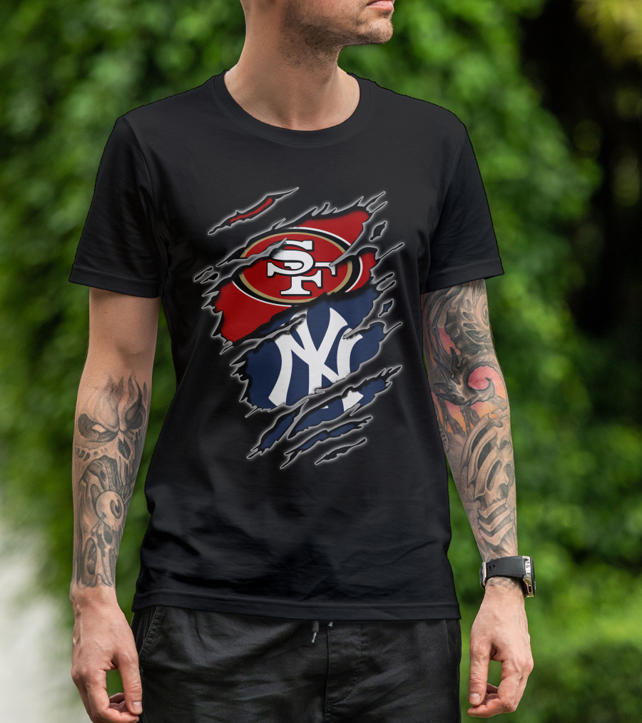 San Francisco 49ers New York Yankees Claw Slash Logo Mashup T-Shirt
