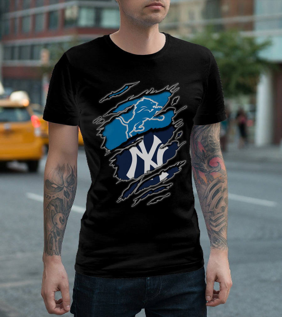 Detroit Lions New York Yankees Crossover T-Shirt