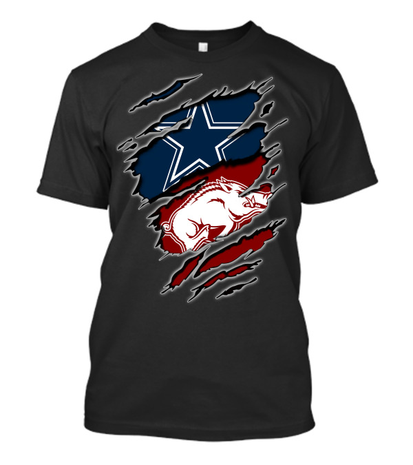 Dallas Cowboys And Arkansas Razorbacks Ripped T-Shirt