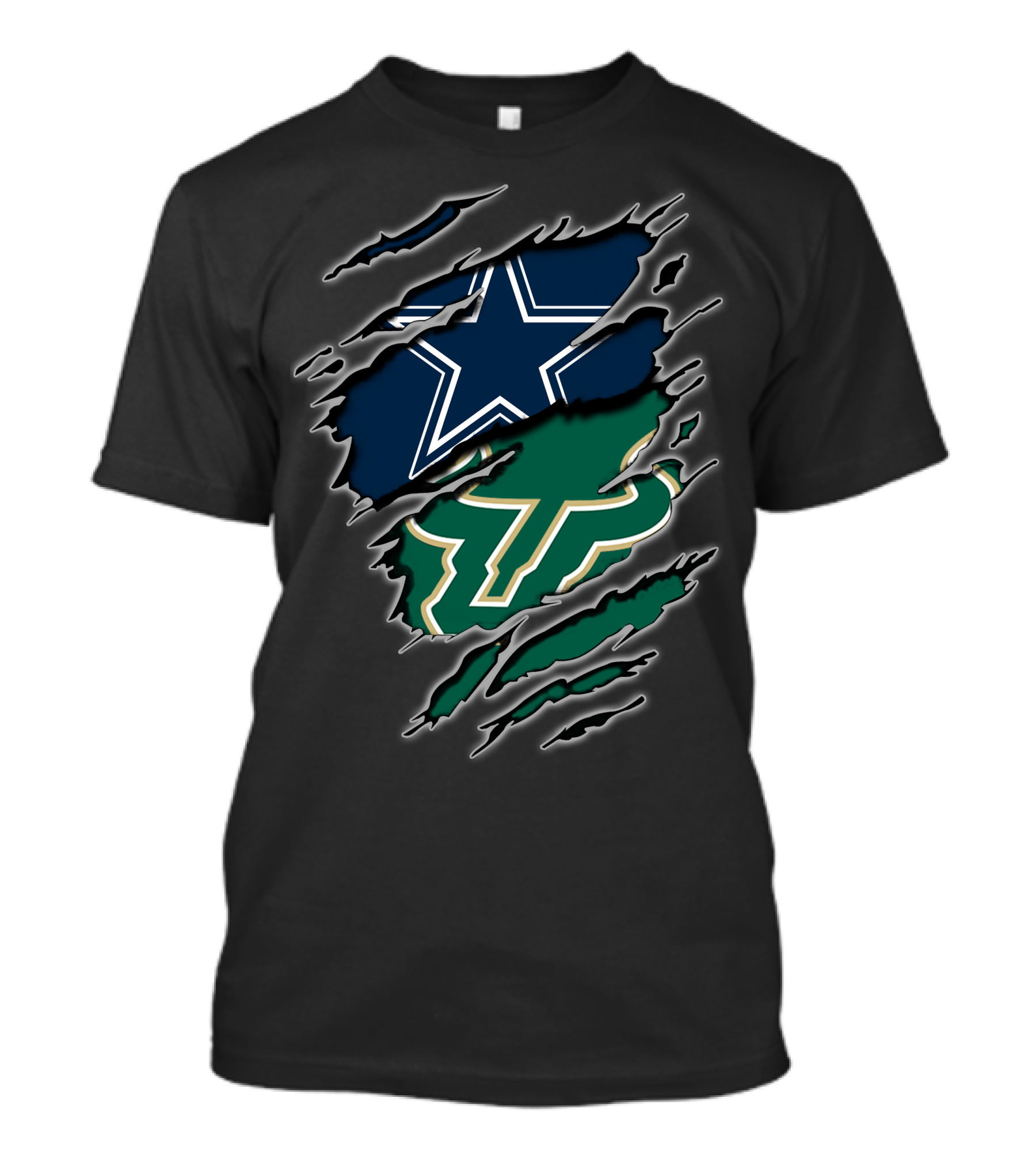 Cowboys Bulls Star And Usf Bulls Horns Claw Marks T-Shirt