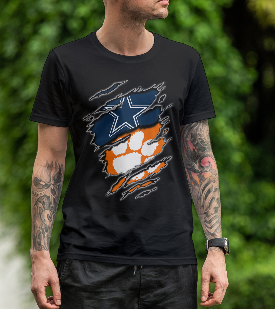 Cowboys Star Paw Clemson Logo Ripped T-Shirt
