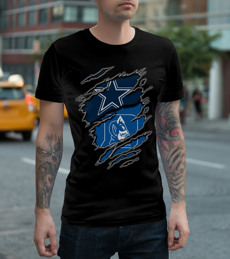 Dallas Cowboys Star Duke Blue Devils Logo Torn T-Shirt