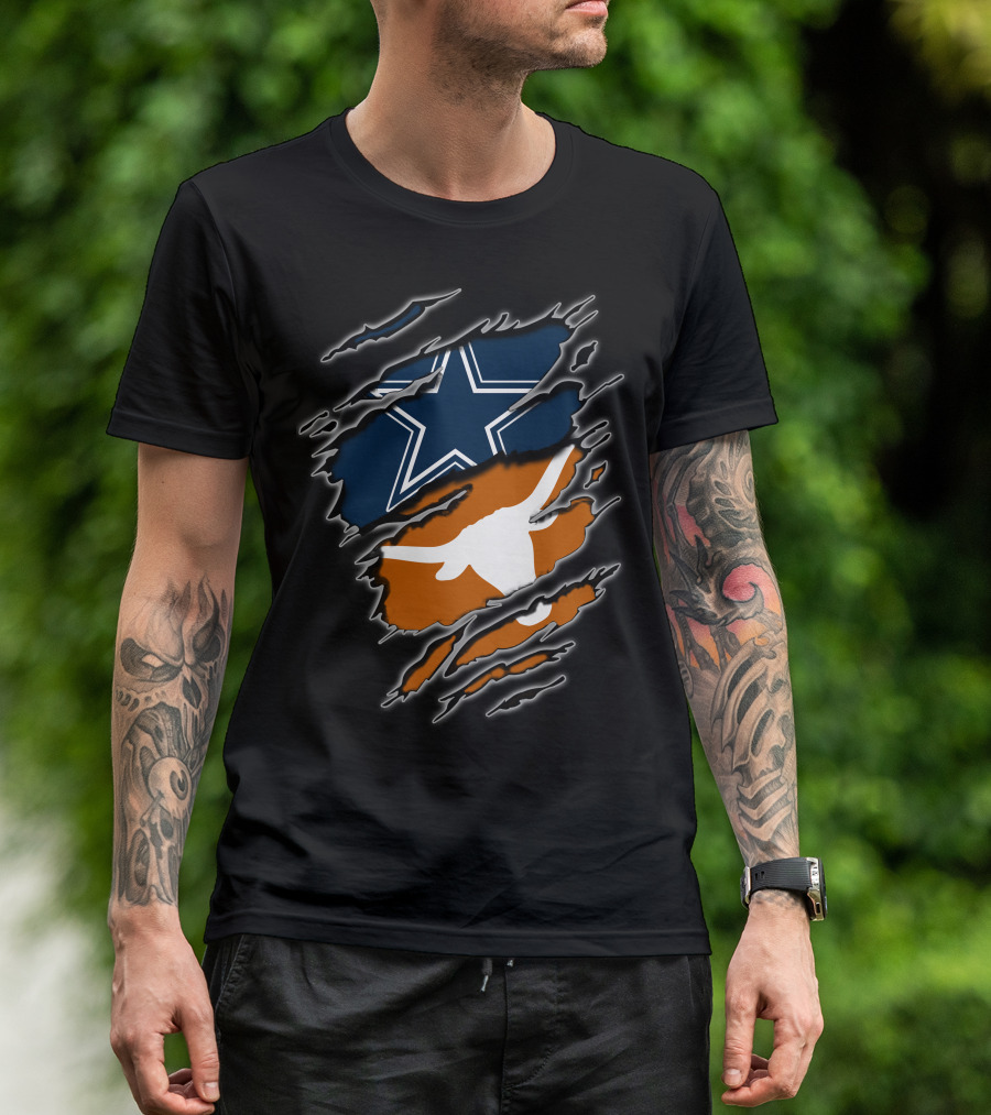 Cowboys Longhorn Star And Bull Ripped Layers T-Shirt