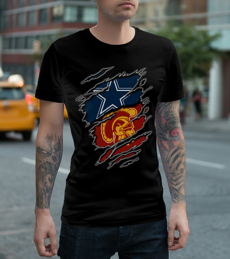 Cowboys Star Over Trojan Helmet Torn T-Shirt