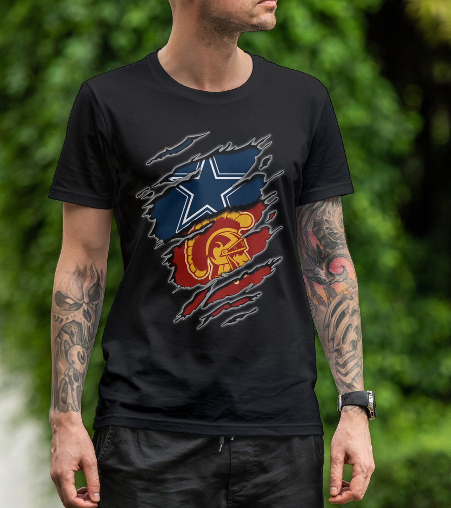 Cowboys Star Over Trojan Helmet Torn T-Shirt