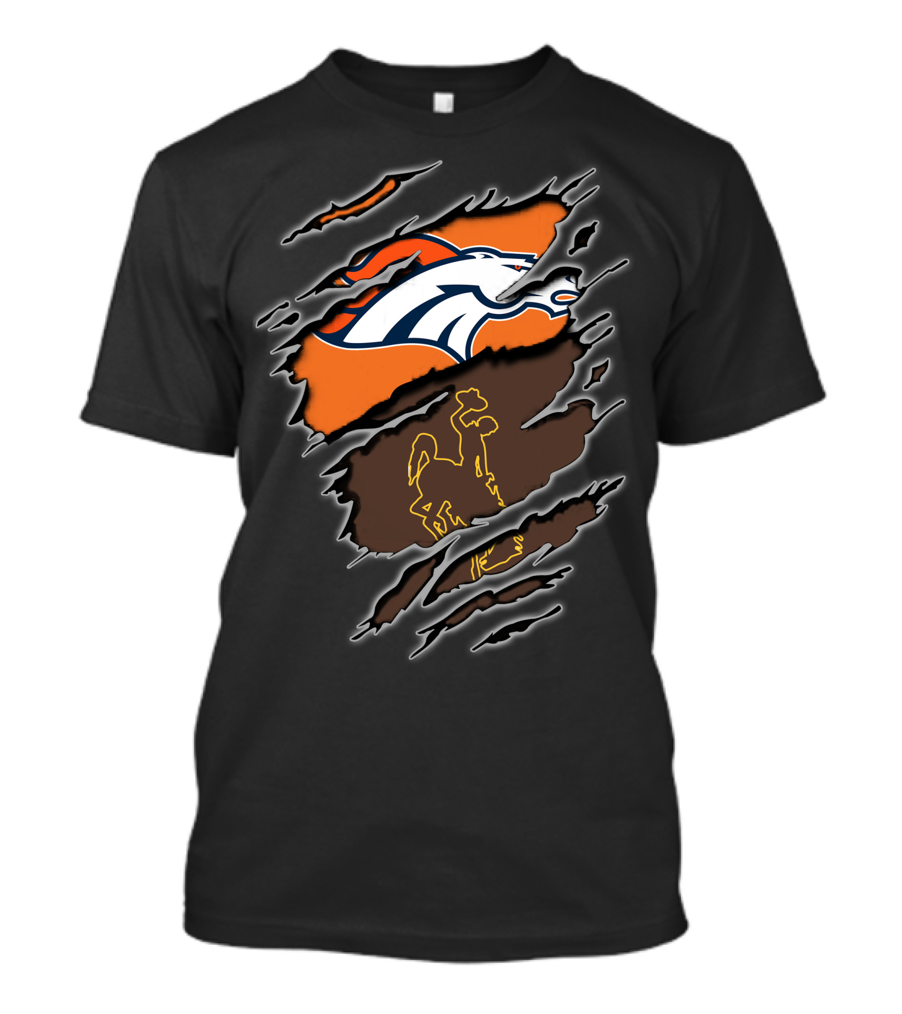 Broncos Wyoming Horse Logo With Cowboy And Horse Elements T-Shirt