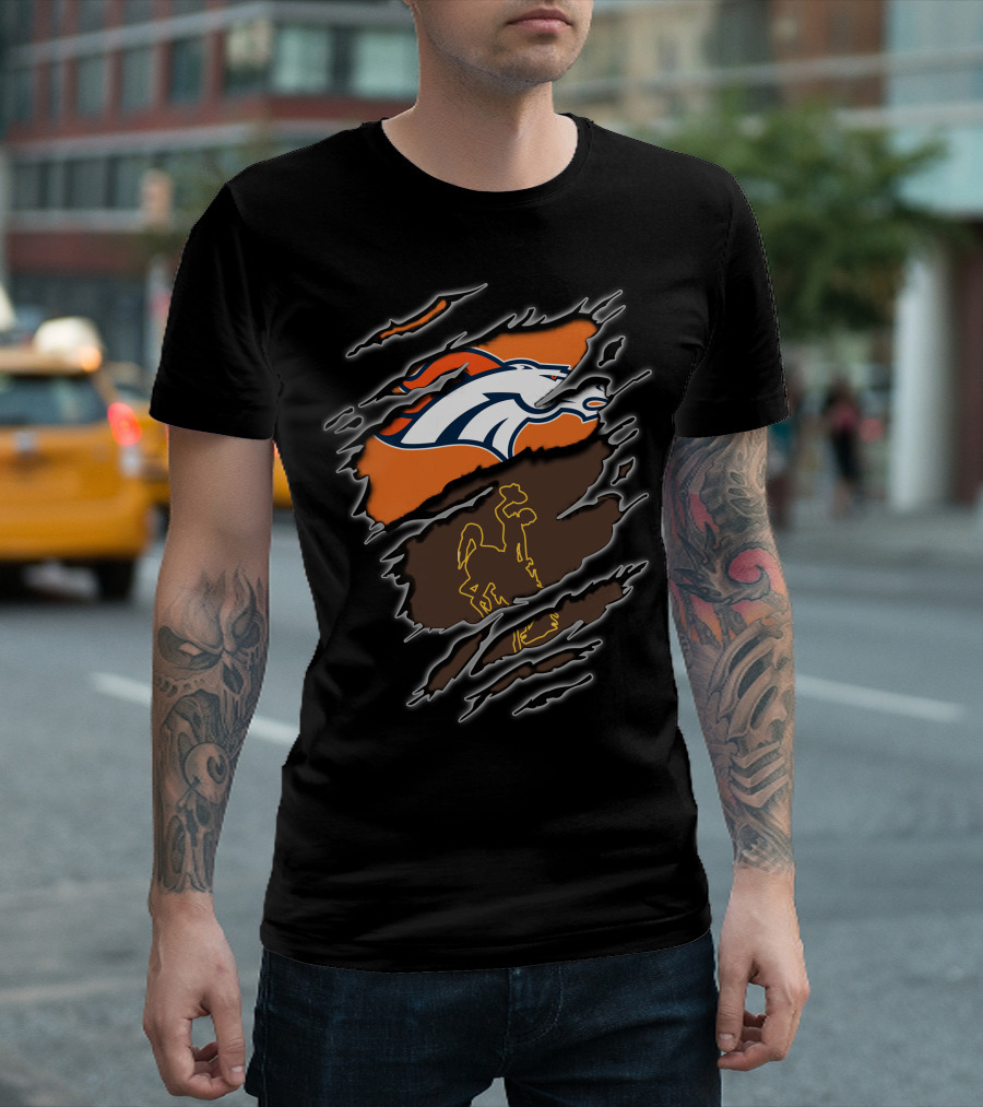 Broncos Wyoming Horse Logo With Cowboy And Horse Elements T-Shirt