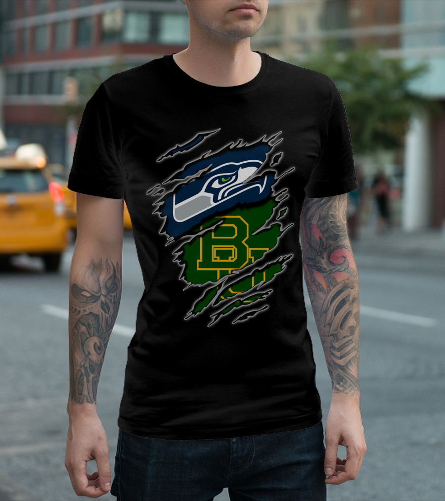Seahawks Baylor Green And Blue Logo Fusion T-Shirt