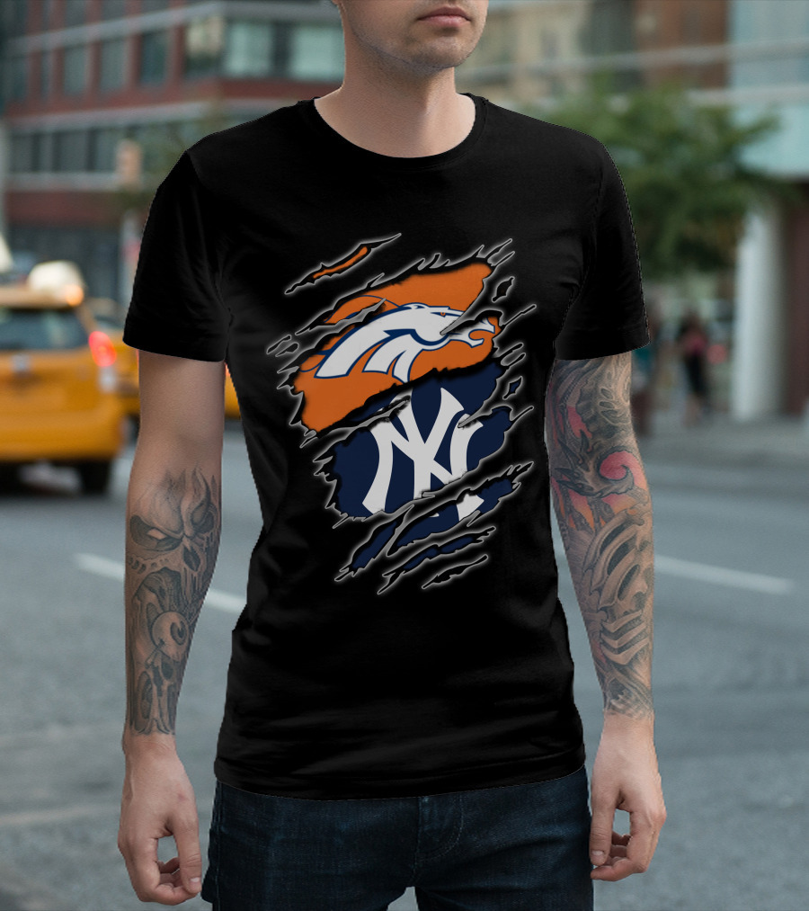 Broncos Yankees Logos Fusion Iconic Rip T-Shirt