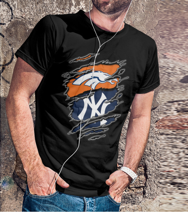 Broncos Yankees Logos Fusion Iconic Rip T-Shirt