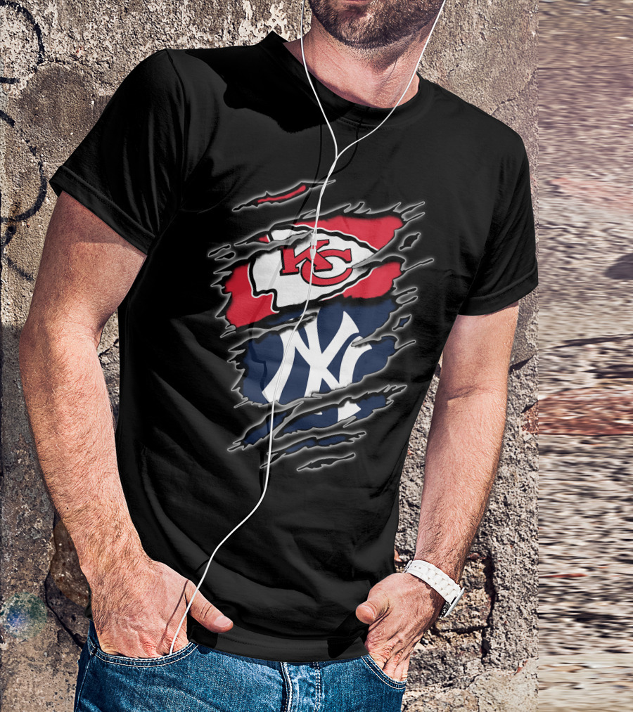 Kansas City Chiefs New York Yankees Crossover Sports Fan Gear T-Shirt