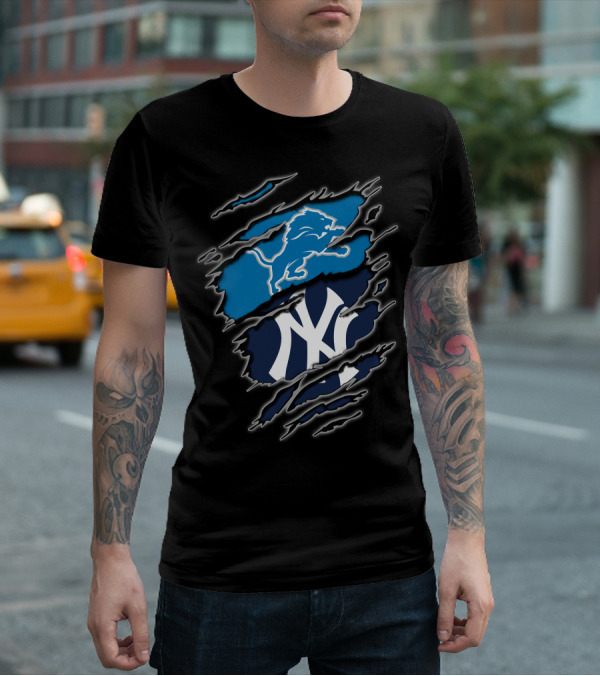 Detroit Lions New York Yankees Claw Rip T-Shirt