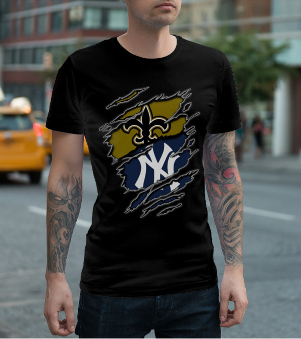 New Orleans Saints New York Yankees Cross Team Fan Passion T-Shirt