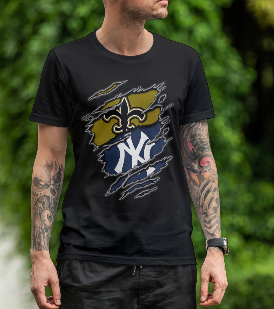 New Orleans Saints New York Yankees Cross Team Fan Passion T-Shirt