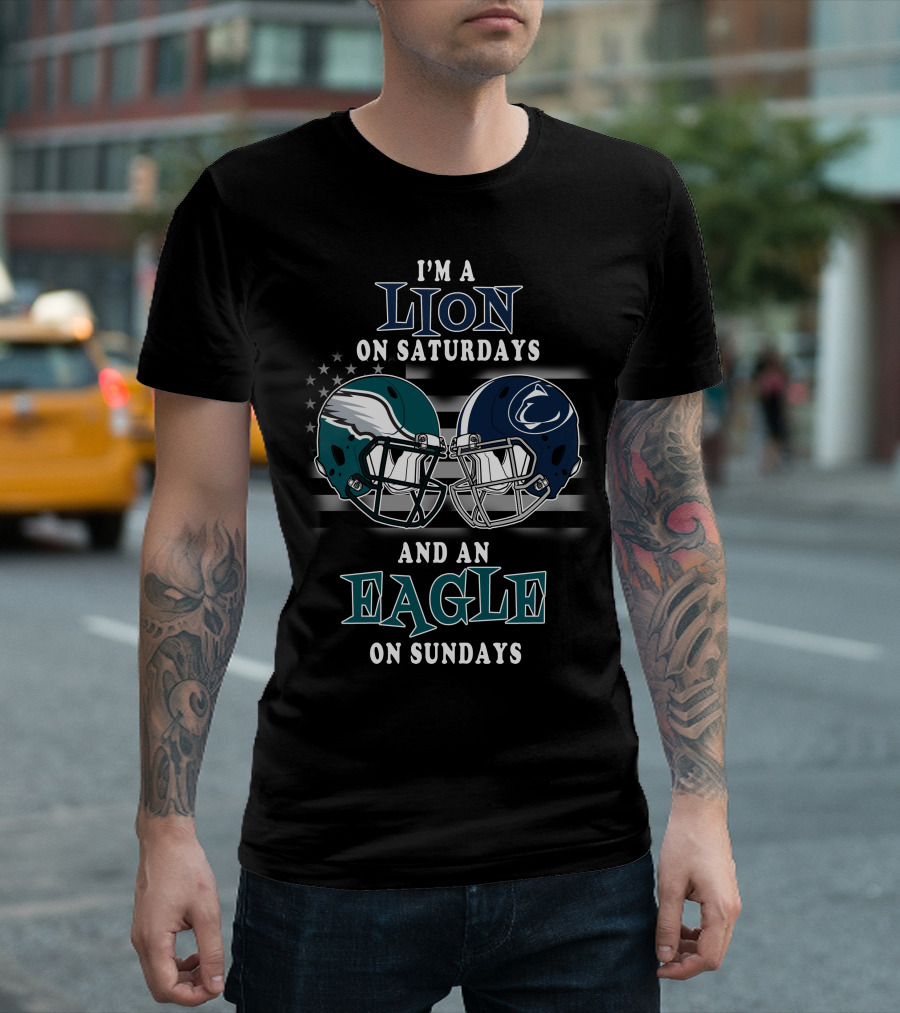 I'm A Lion On Saturdays And An Eagle On Sundays Football Helmets Reflection T-Shirt