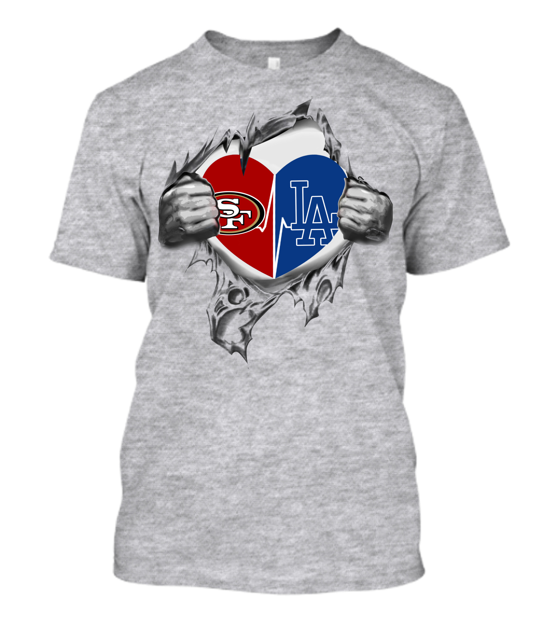 49ers La Dodgers Heart Logo Peeling T-Shirt