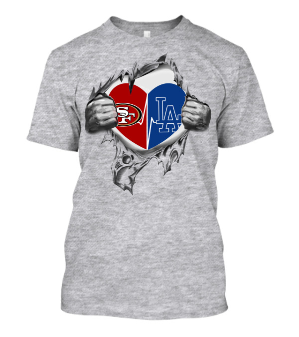 49ers La Dodgers Heart Logo Peeling T-Shirt