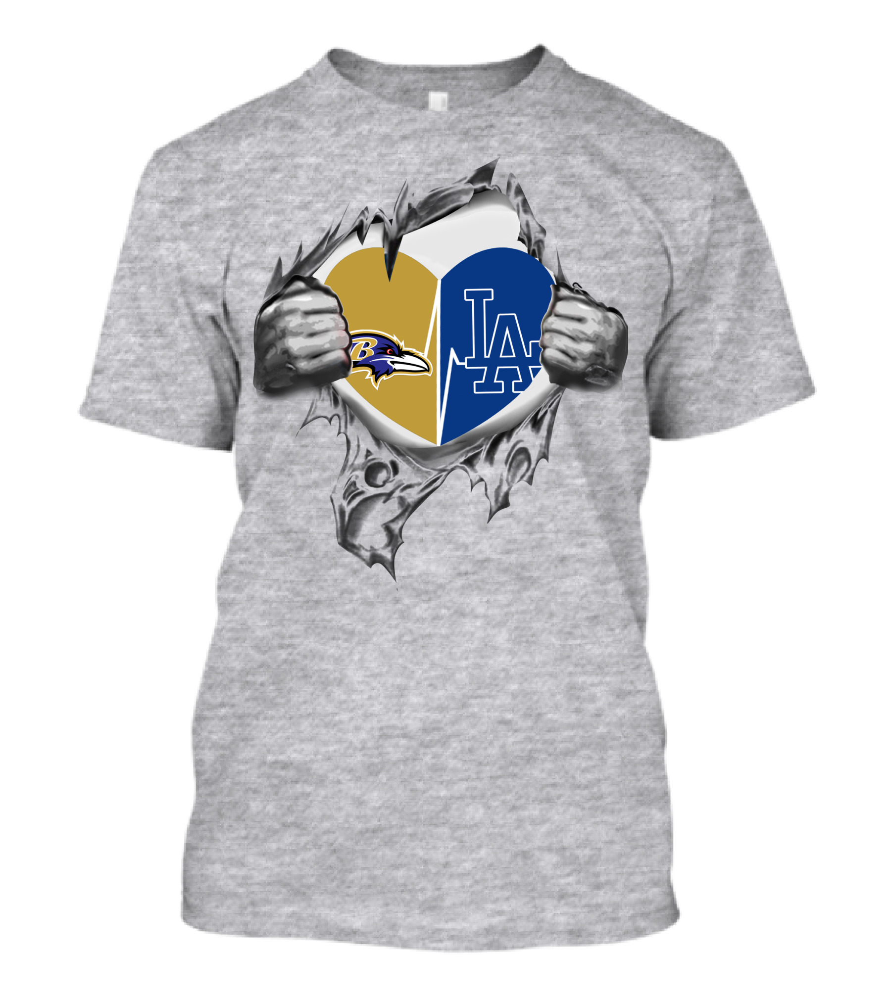 Baltimore Ravens And Los Angeles Dodgers Heart T-Shirt