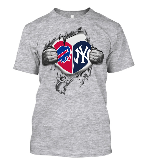 Buffalo Bills New York Yankees Heart Logo Fusion T-Shirt