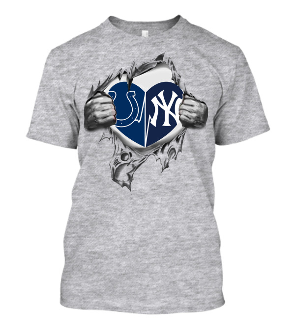 Colts Yankees Heart Split With Torn Chest T-Shirt