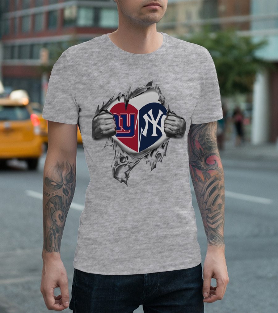 NY Giants Yankees Heart Torn Split T-Shirt