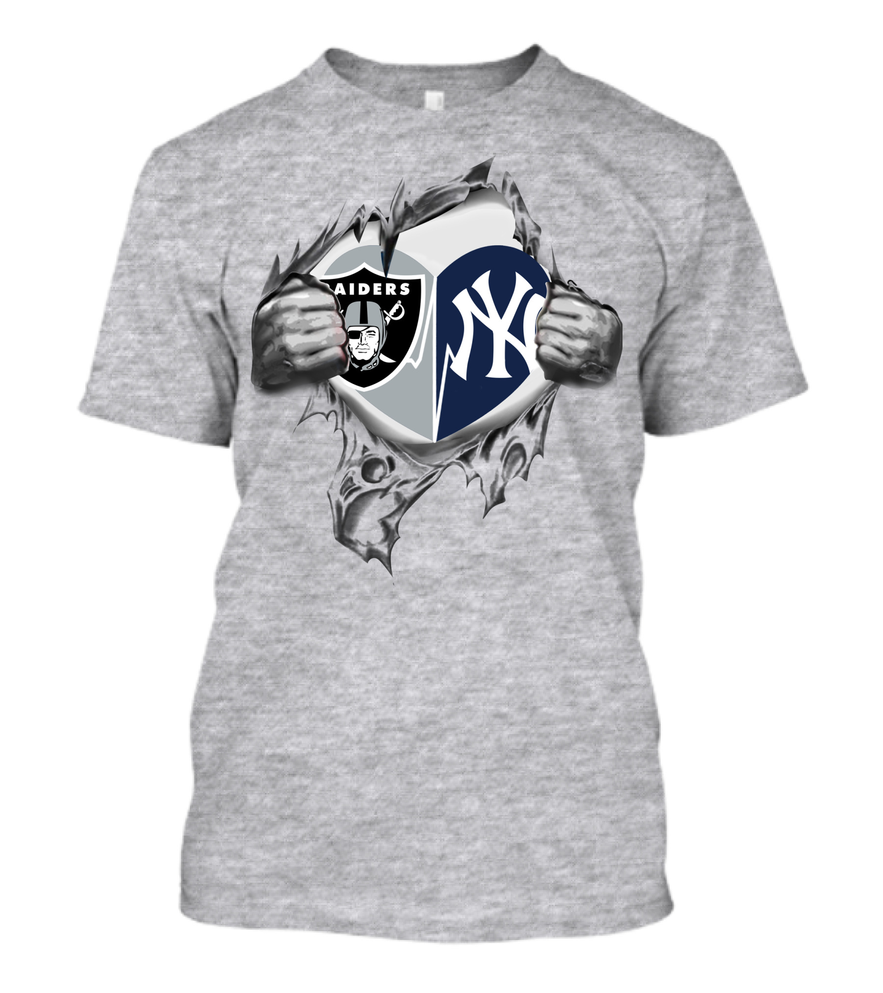 Raiders Yankees Logo Heart Tear T-Shirt