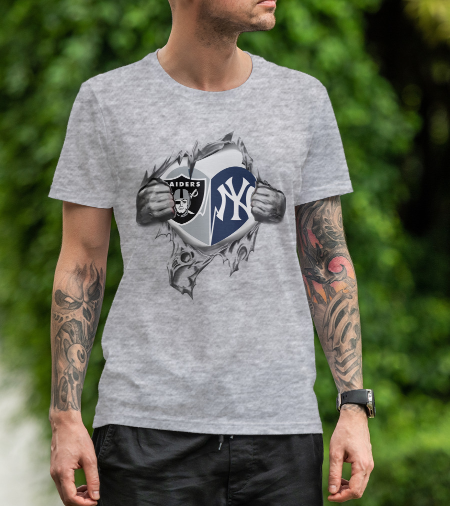 Raiders Yankees Logo Heart Tear T-Shirt