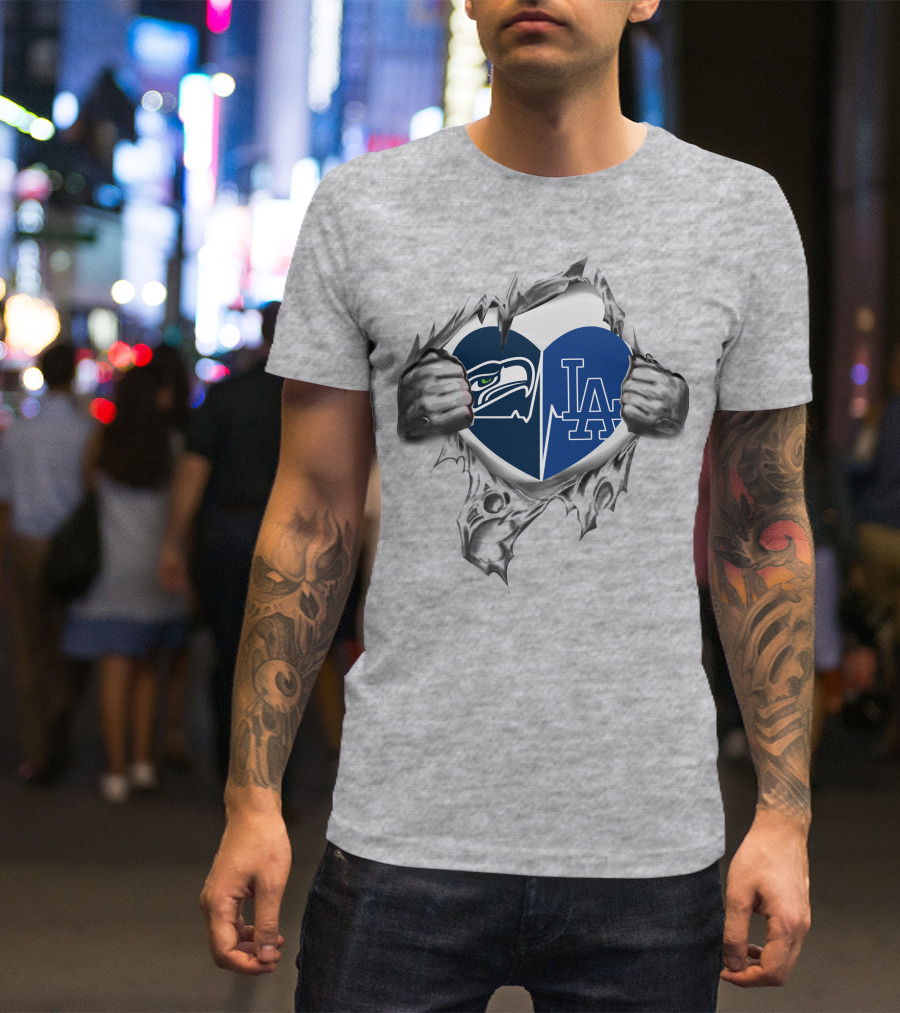 Seahawks LA Dodgers Heart Breakthrough Dual T-Shirt