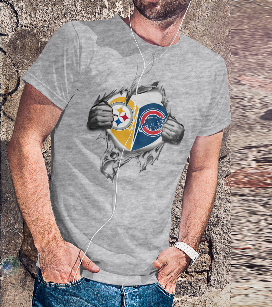 Steelers Cubs Heart Logo Tear T-Shirt