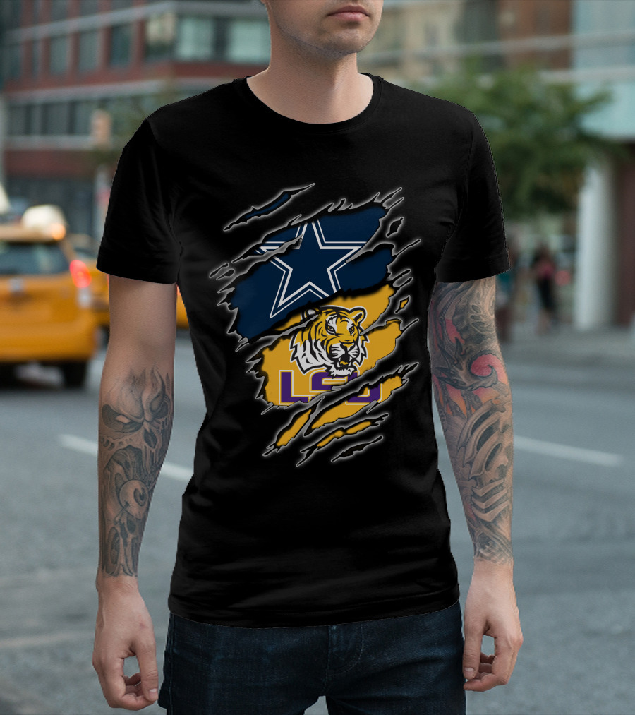 Cowboys Star And Lsu Tiger Claw Marks T-Shirt