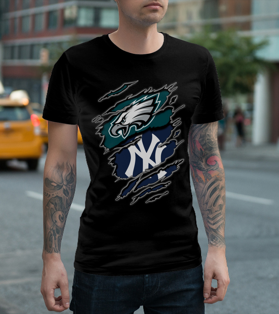 Philadelphia Eagles New York Yankees Iconic Logos Fusion T-Shirt