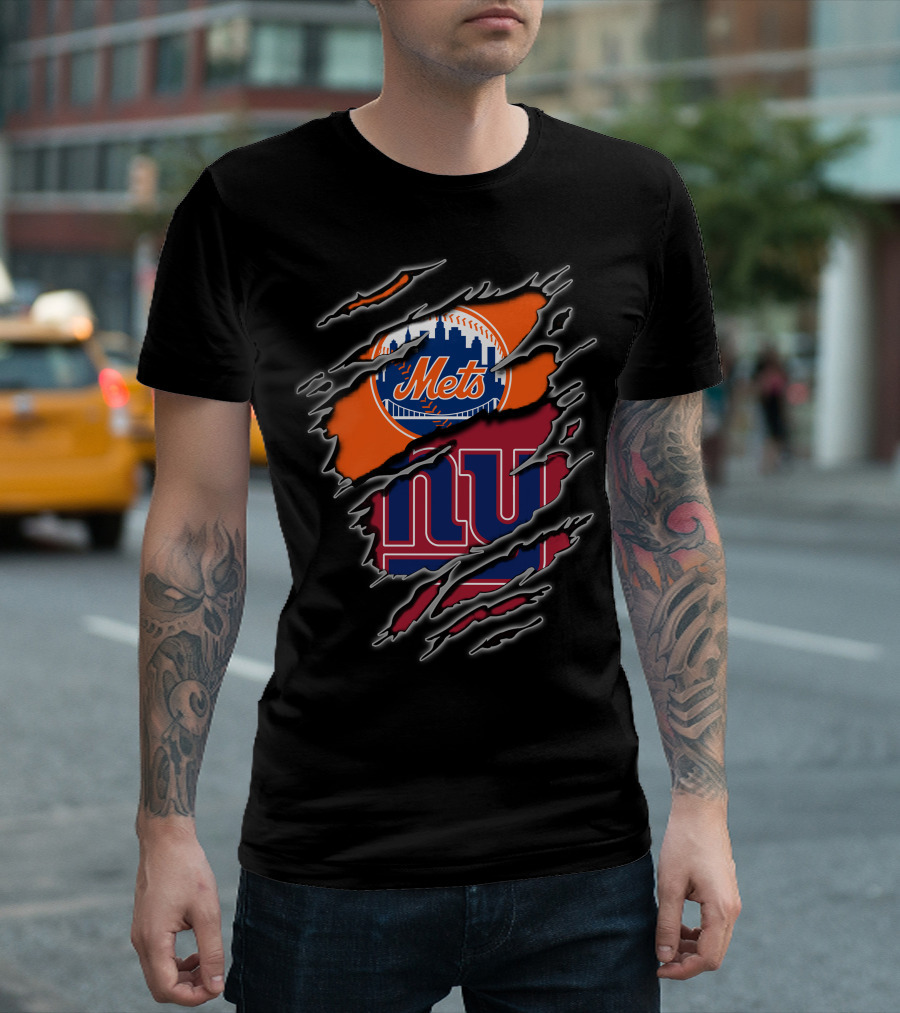 Mets Giants Logo Combo Tear Effect T-Shirt
