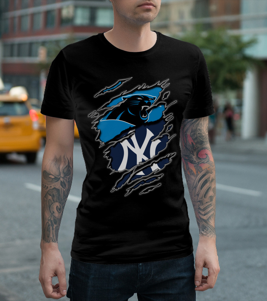 Carolina Panthers New York Yankees Claw Marks Fusion T-Shirt