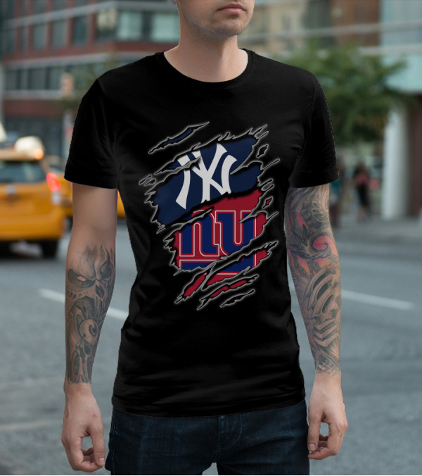 Yankees Giants Logo Fusion Tattered T-Shirt