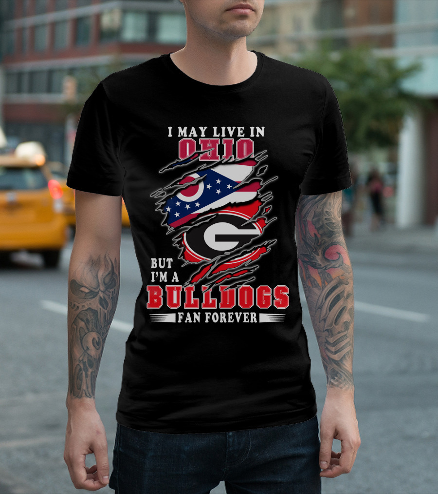 Ohio Bulldogs Fan Forever Georgia Bulldogs Logo And Ohio State Flag T-Shirt