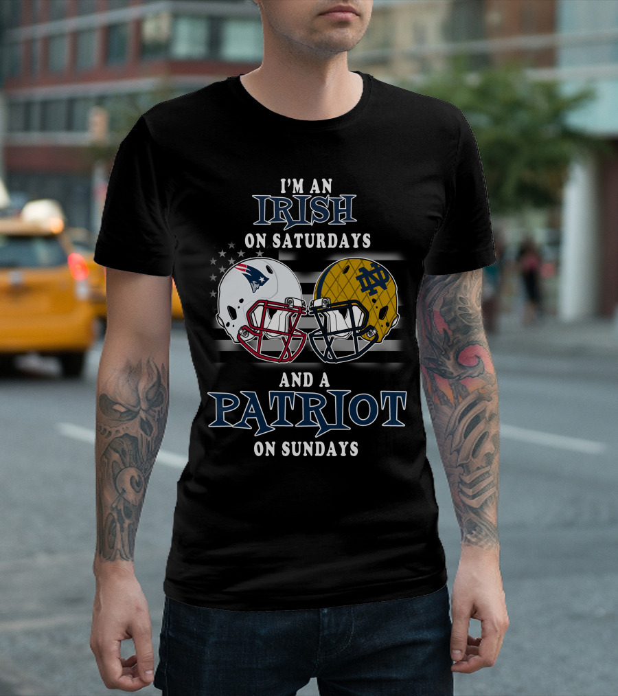 I'm An Irish On Saturdays And A Patriot On Sundays Football Helmets T-Shirt