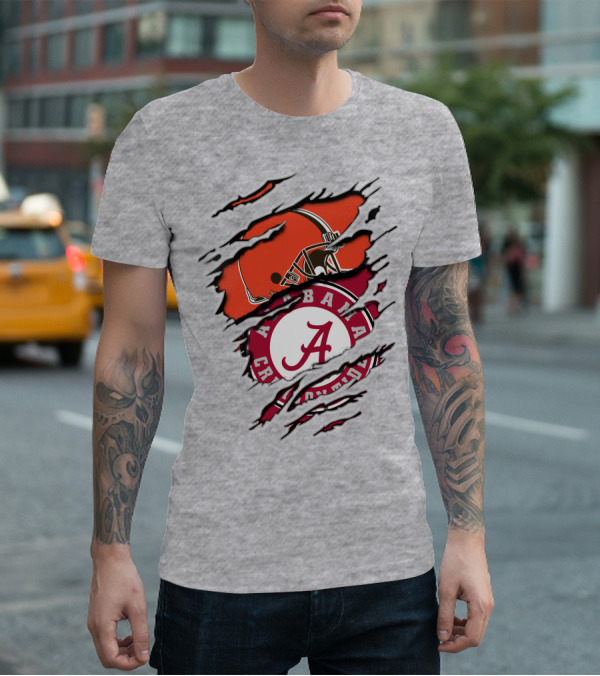 Alabama Crimson Tide Cleveland Browns Helmet Logo Mashup T-Shirt