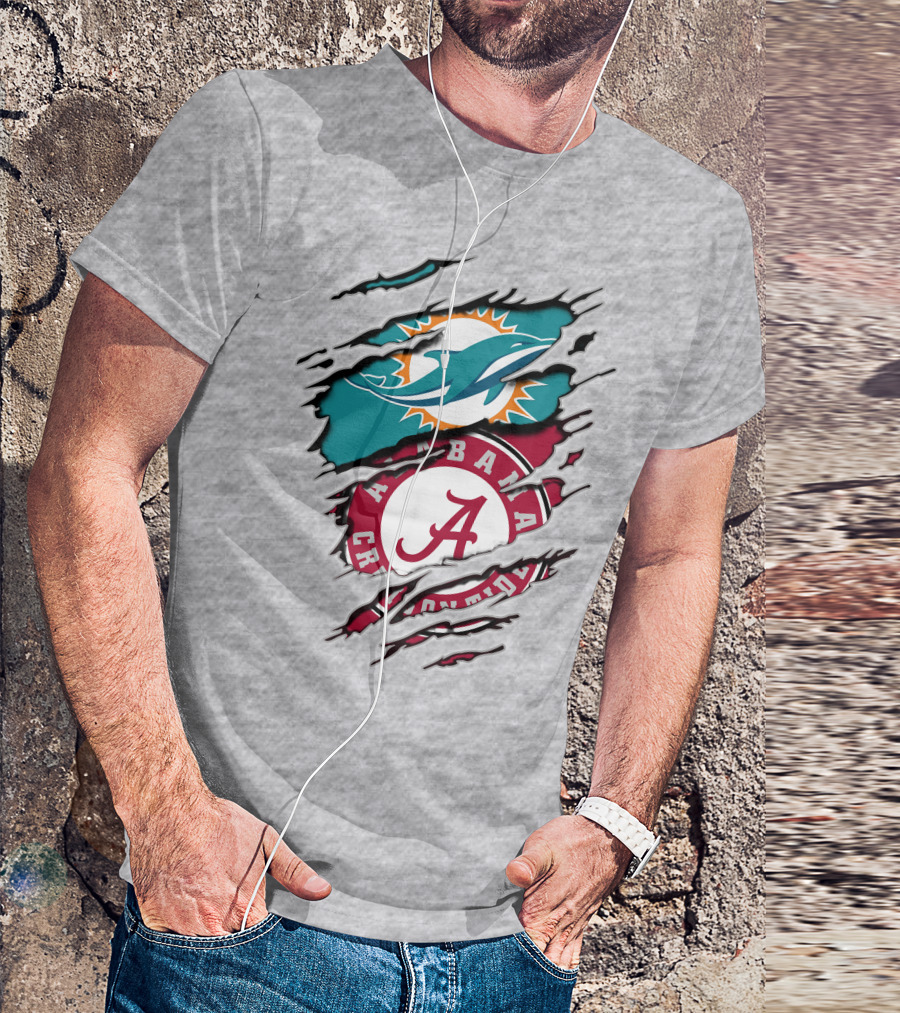 Alabama Crimson Tide Miami Dolphins Crossover Fan Jersey T-Shirt