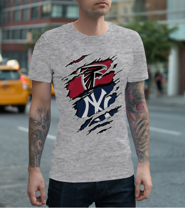 Atlanta Falcons New York Yankees Logo Mashup T-Shirt