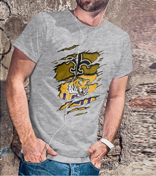 New Orleans Saints Fleur-De-Lis And Lsu Tigers Logo Combo T-Shirt