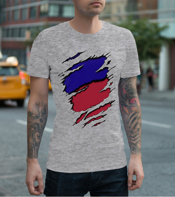 Ao Rach Two-Tone Distressed Blue Red Scratches T-Shirt