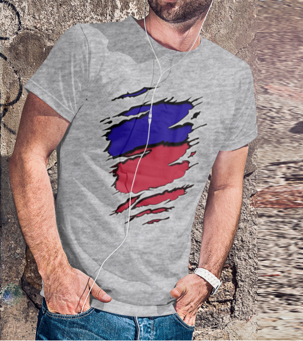 Ao Rach Two-Tone Distressed Blue Red Scratches T-Shirt