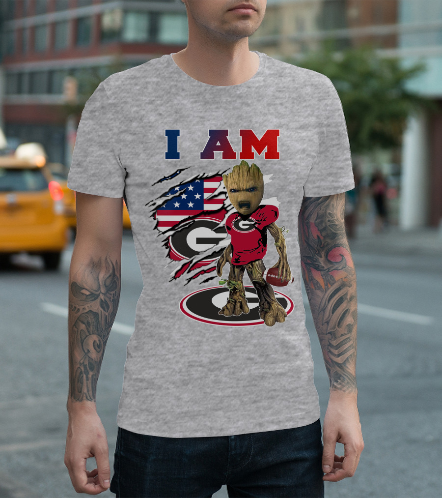 I Am Georgia Bulldogs Groot Football Usa Flag T-Shirt