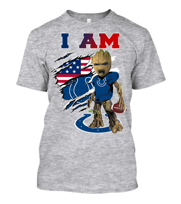 I Am Groot Colts Nfl Football American Flag Guardians Of The Galaxy T-Shirt
