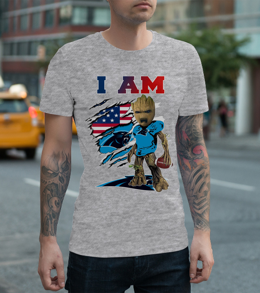 I Am Panthers Groot American Flag Football Crossover T-Shirt