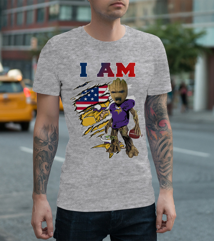 I Am Groot Vikings Nfl Football American Flag T-Shirt