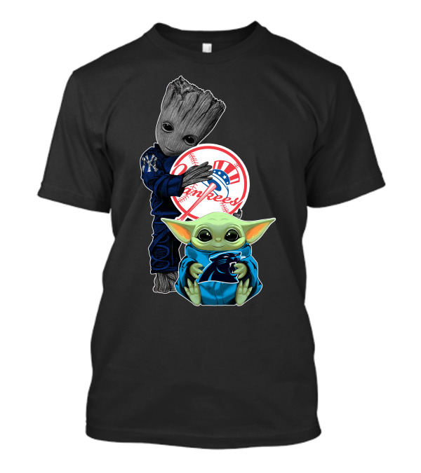 Yankees Groot And Panthers Baby Yoda T-Shirt